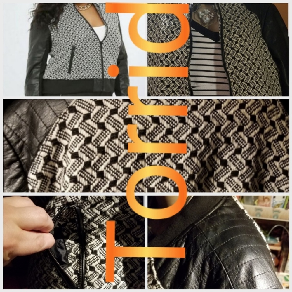 Moto mixed fabric jacket~you will love it!